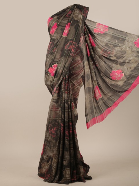 

Pothys Brown & Pink Floral Printed Saree