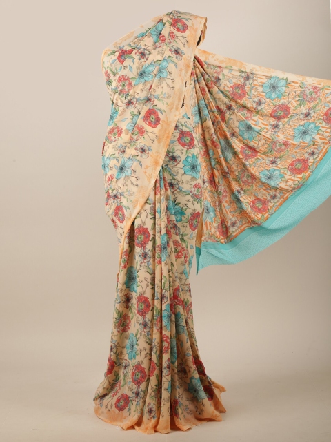 

Pothys Peach-Coloured & Blue Floral Printed Saree
