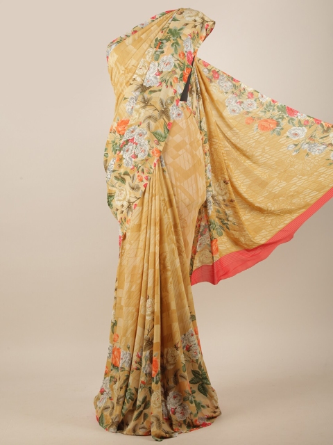 

Pothys Cream-Coloured & Green Floral Printed Saree