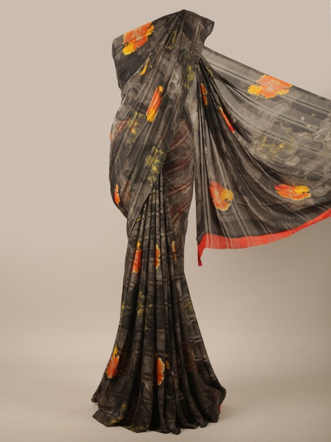 

Pothys Grey & Orange Floral Printed Saree