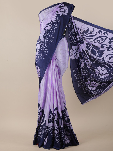 

Pothys Lavender & Navy Blue Floral Printed Saree