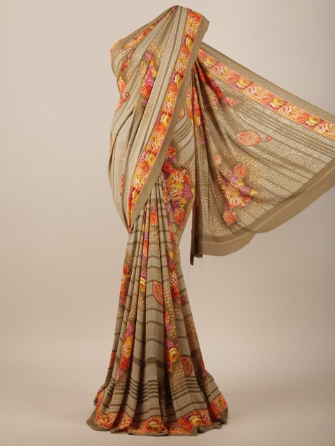 

Pothys Green & Orange Floral Printed Saree
