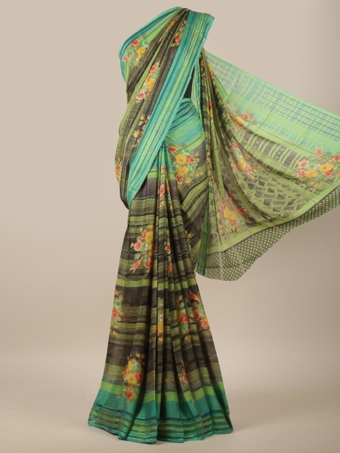 

Pothys Green & Yellow Floral Printed Saree