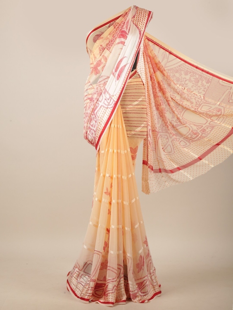 

Pothys Peach-Coloured & Red Floral Printed Saree