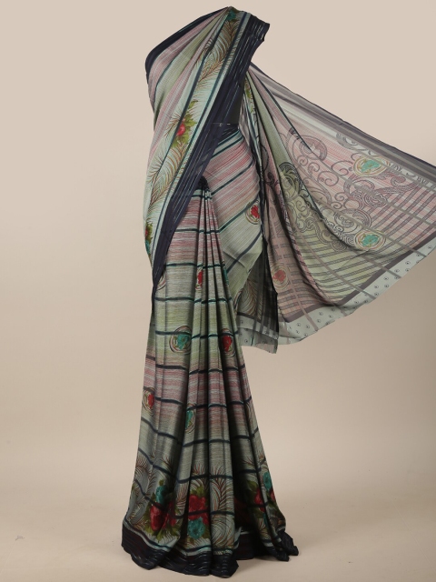 

Pothys Grey & Green Floral Printed Saree