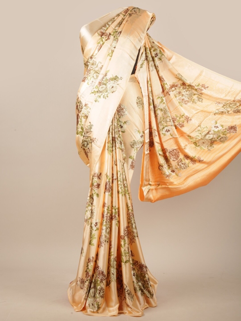 

Pothys Peach-Coloured & Green Floral Printed Saree