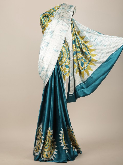 

Pothys White & Turquoise Blue Ethnic Motifs Printed Saree
