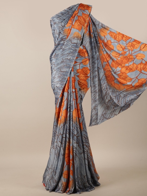 

Pothys Grey & Orange Floral Printed Saree