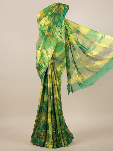 

Pothys Green & Yellow Floral Printed Saree