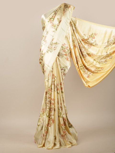 

Pothys Cream-Coloured & Green Floral Printed Saree