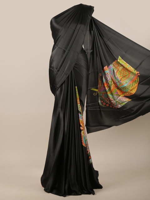 

Pothys Black & Green Ethnic Motifs Printed Saree