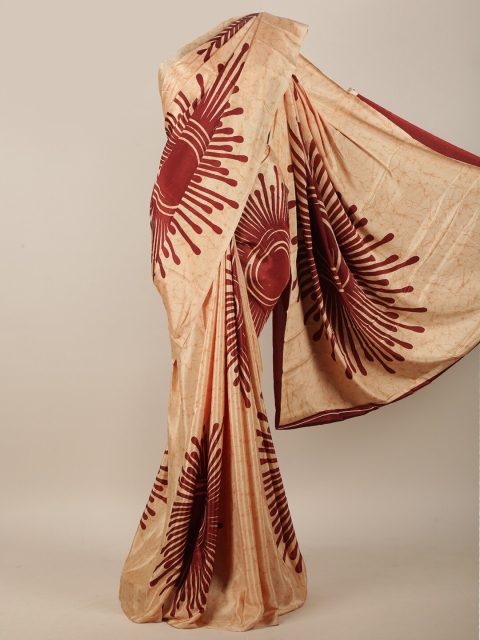 

Pothys Peach-Coloured & Maroon Floral Printed Saree