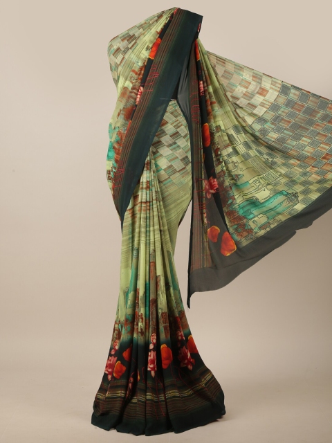 

Pothys Green & Red Floral Printed Saree