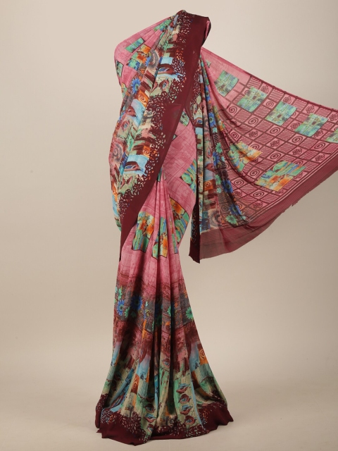 

Pothys Pink & Maroon Floral Printed Saree