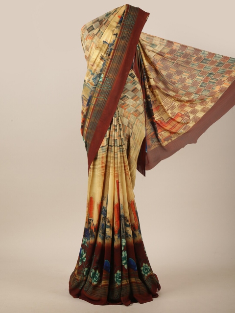 

Pothys Maroon & Beige Abstract Printed Saree