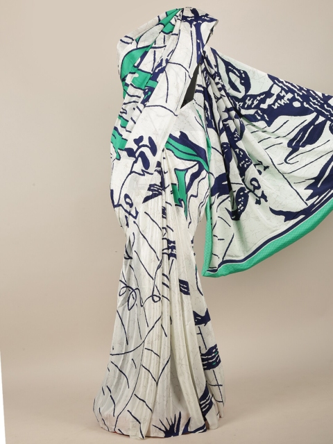 

Pothys White & Navy Blue Abstract Printed Saree