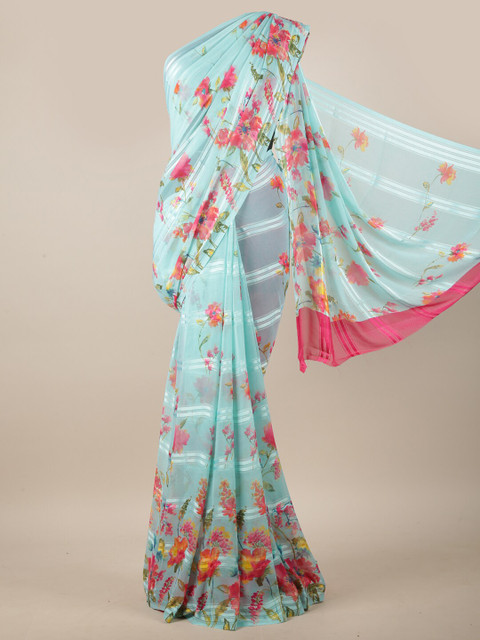 

Pothys Blue & Pink Floral Printed Saree