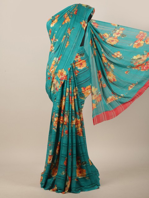 

Pothys Green & Yellow Floral Printed Saree
