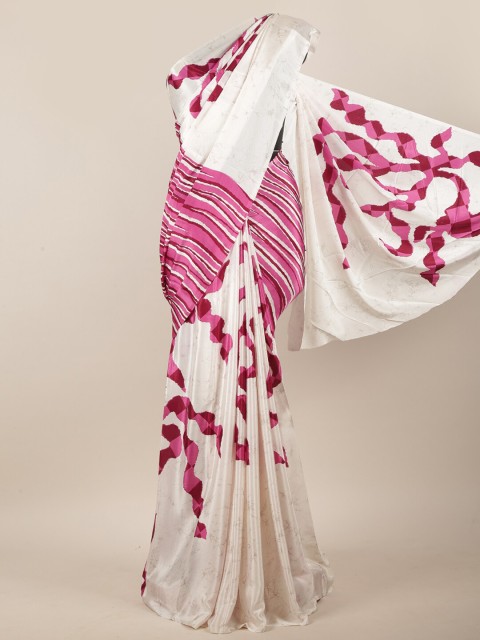 

Pothys Cream-Coloured & Pink Abstract Printed Saree
