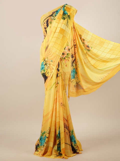 

Pothys Yellow & Blue Floral Printed Saree