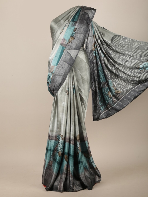 

Pothys Grey & Green Floral Printed Saree