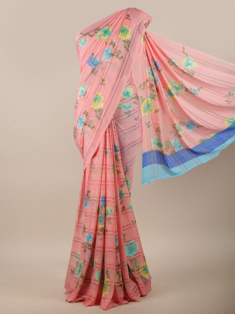 

Pothys Pink & Blue Floral Printed Saree