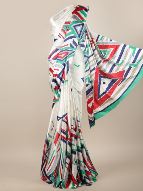 

Pothys White & Green Geometric Printed Saree, Off white