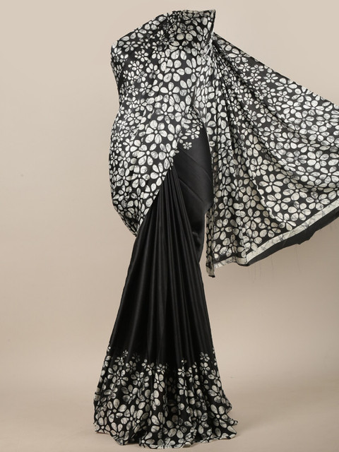

Pothys Black & Grey Floral Printed Saree