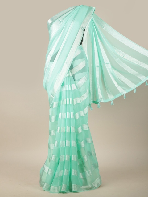 

Pothys Green & Silver-Coloured Striped Satin Saree