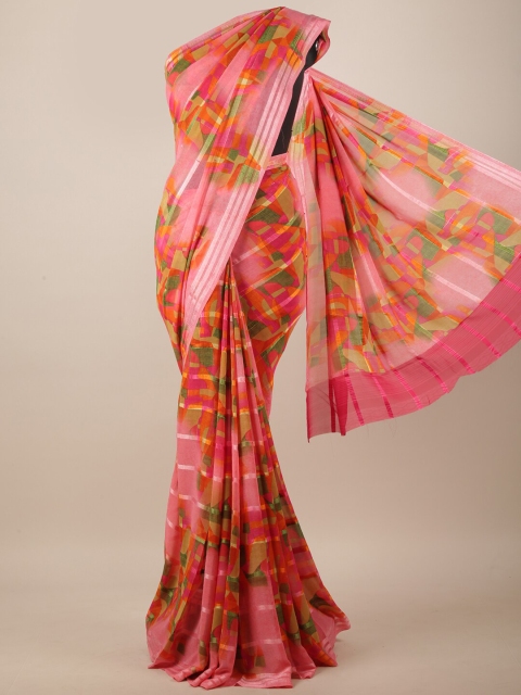 

Pothys Pink & Green Abstract Printed Saree