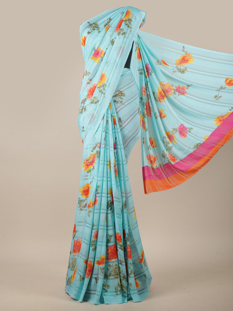 

Pothys Blue & Orange Floral Printed Saree