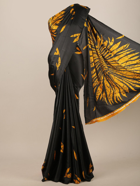 

Pothys Black & Yellow Floral Printed Saree