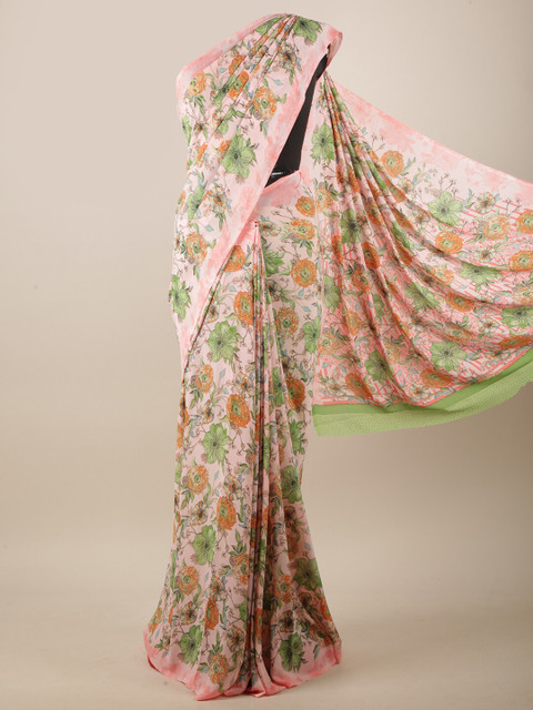 

Pothys Pink & Green Floral Printed Saree