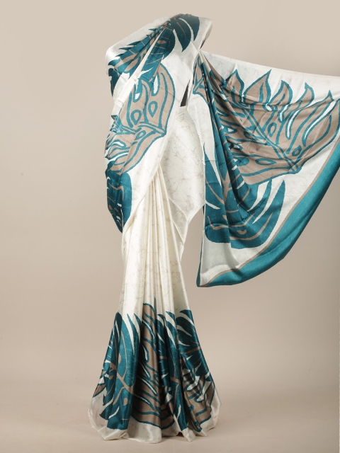 

Pothys White & Teal Abstract Printed Saree
