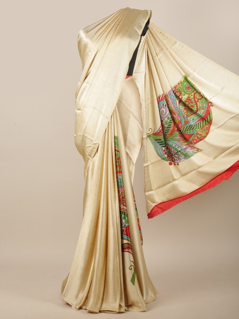 

Pothys Cream-Coloured & Red Ethnic Motifs Printed Saree