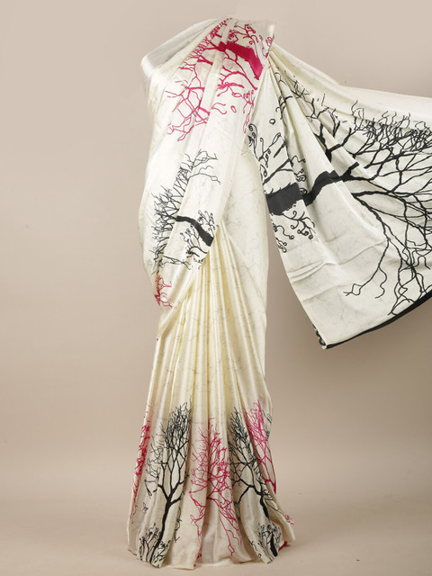 

Pothys Off White & Black Floral Printed Saree