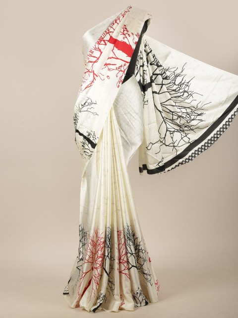 

Pothys Off White & Black Floral Printed Saree