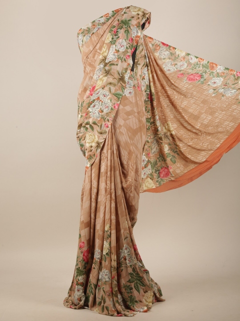 

Pothys Beige & Orange Floral Printed Saree