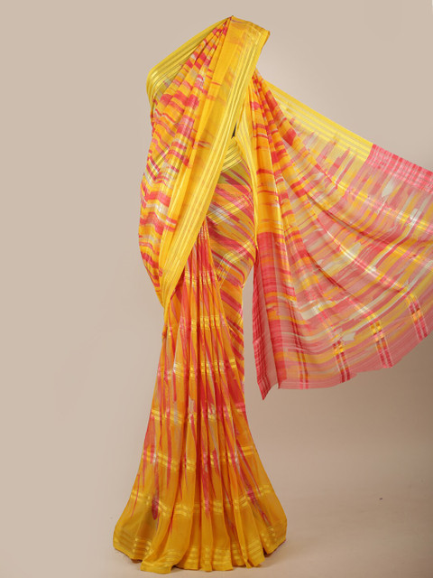 

Pothys Yellow & Pink Striped Saree