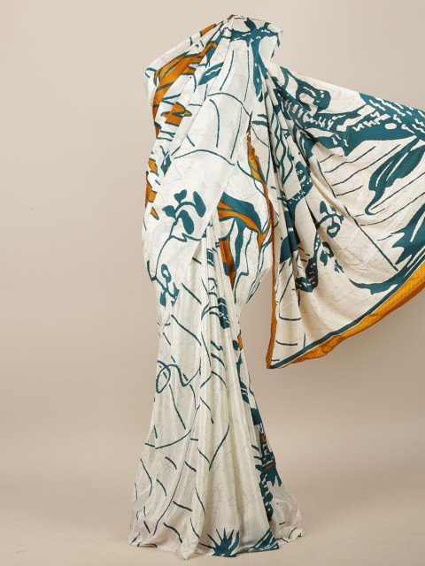 

Pothys Off White & Mustard Yellow Floral Printed Saree