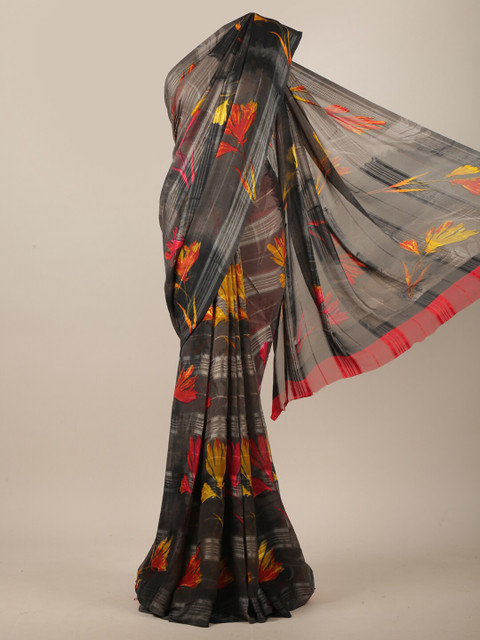 

Pothys Black & Red Floral Printed Saree