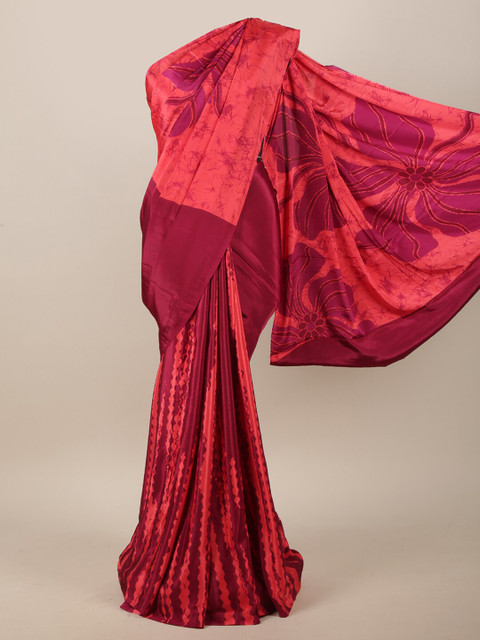 

Pothys Maroon & Coral Floral Printed Saree