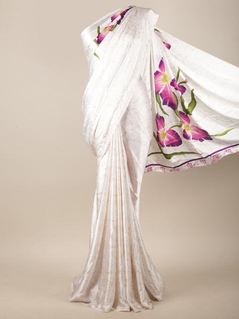 

Pothys White & Purple Floral Printed Saree