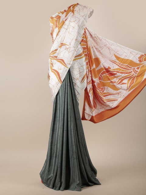 

Pothys Cream-Coloured & Mustard yellow Abstract Printed Saree