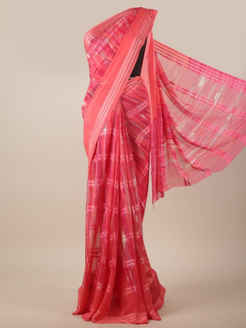 

Pothys Pink & Silver-Coloured Striped Saree