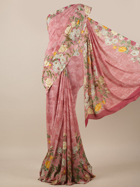 

Pothys Pink & Green Floral Printed Saree