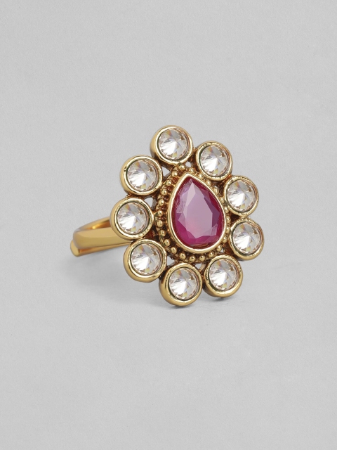 

Rubans 24K Gold-Plated & Pink Handcrafted Kundan Gem Ring
