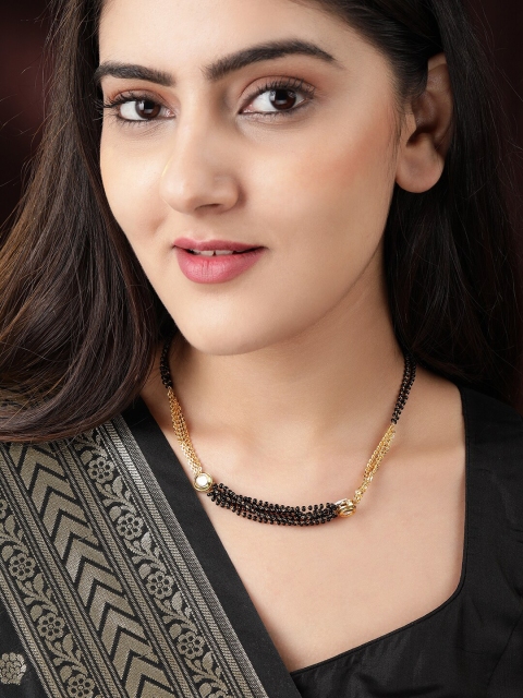

Rubans Gold-Plated Black Beaded Layered Mangalsutra