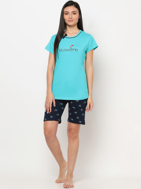 

TRUNDZ Women Blue Printed Night suit