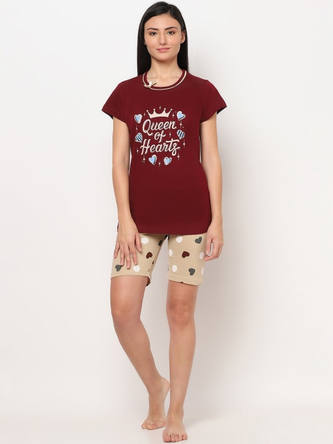 

TRUNDZ Women Maroon & Brown Printed Night suit